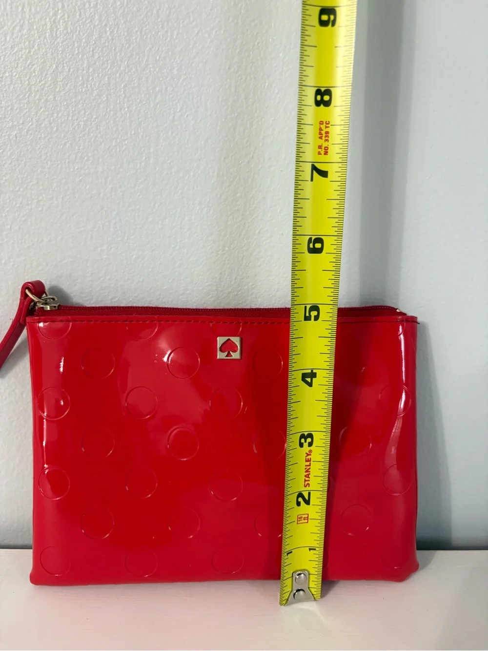 Kate Spade Camellia Street Mini Pouch Chili Red Polka Dot Patent Cosmetic Bag